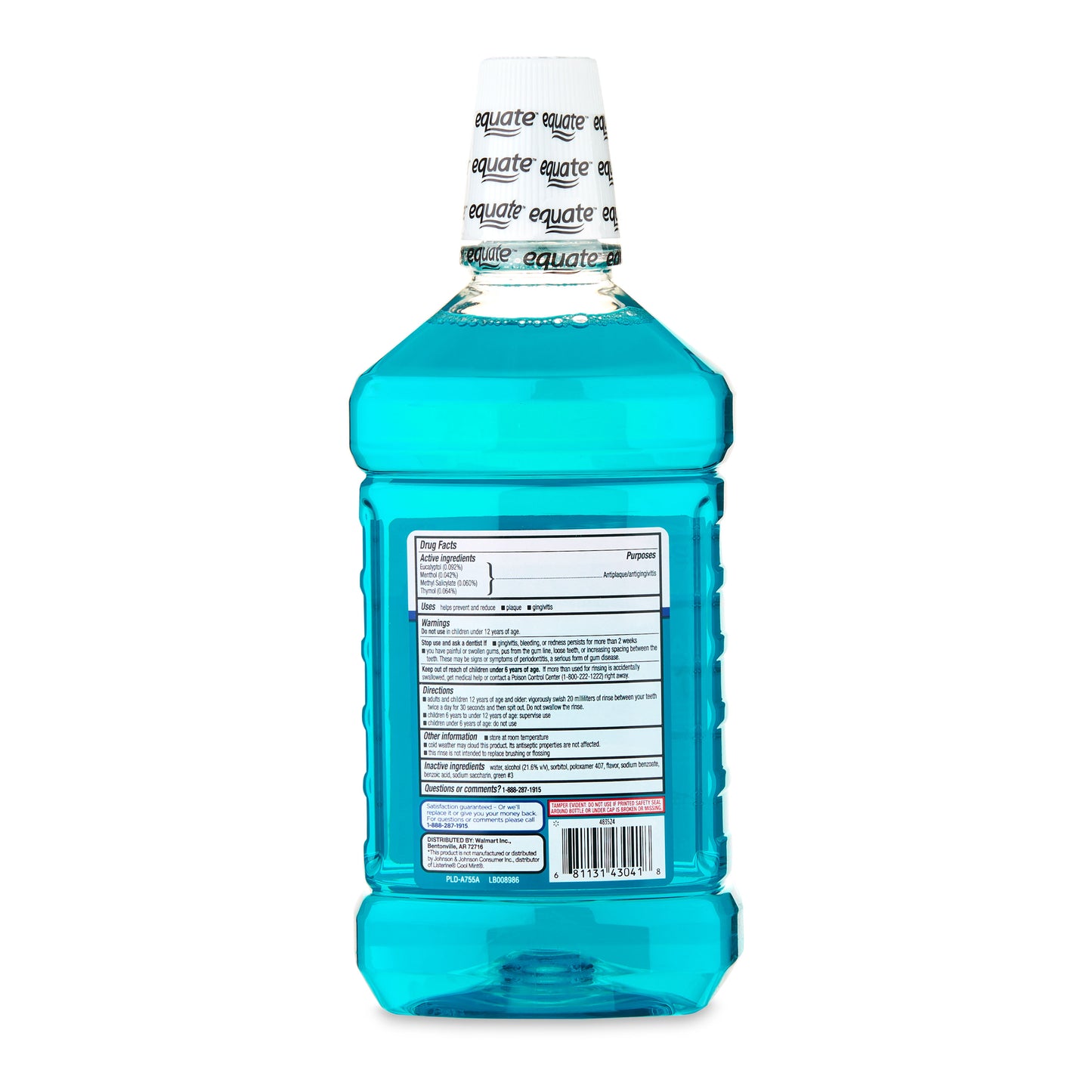 Enxaguatório bucal anti-séptico Equate Blue Mint!, Blue Mint, 50.7 fl oz