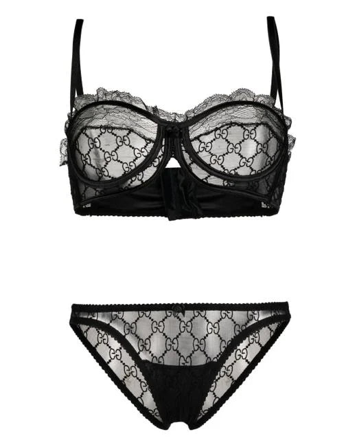 Gucci Women's Black GG Embroidered Lingerie Set