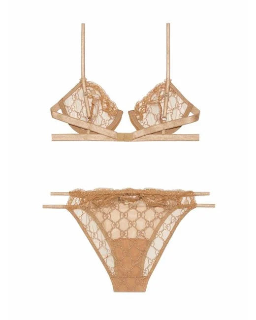 Gucci Women's Natural GG Embroidered Tulle Lingerie Set