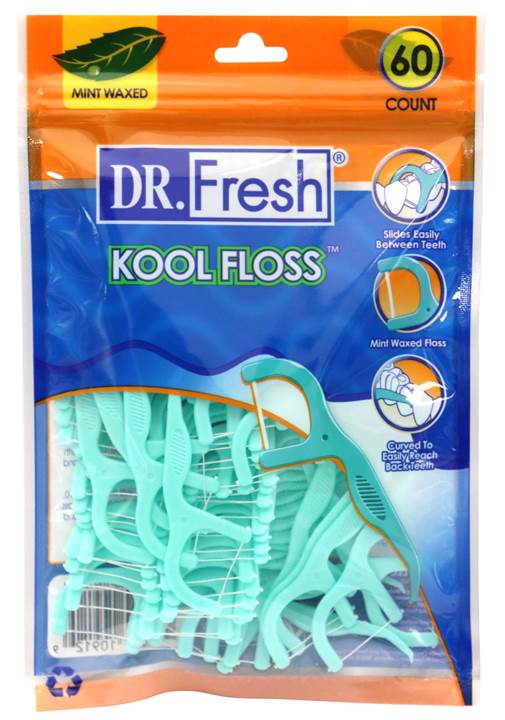 Fresh Kool Floss, fio dental encerado com menta, 60 contagens