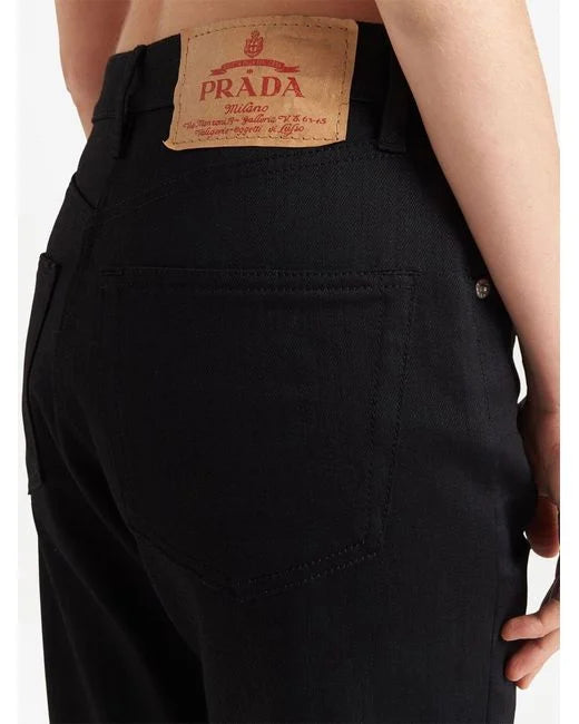 Prada Women's Blue Pinch-detail Straight-leg Jeans