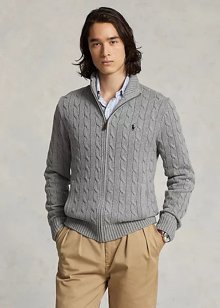 Cable-Knit Cotton Full-Zip Sweater