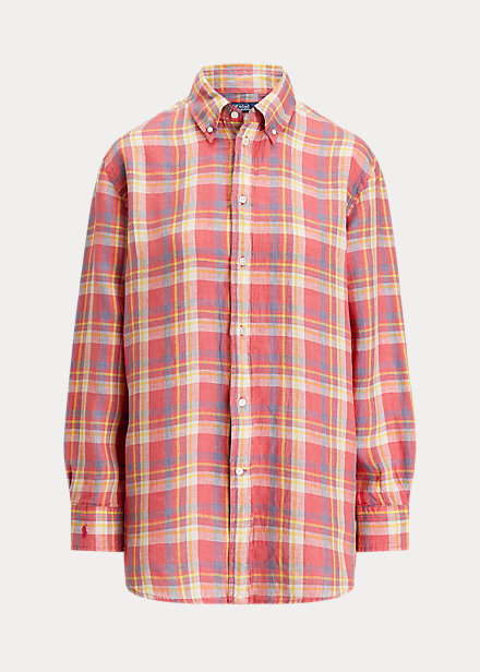 Oversize Fit Plaid Linen Shirt