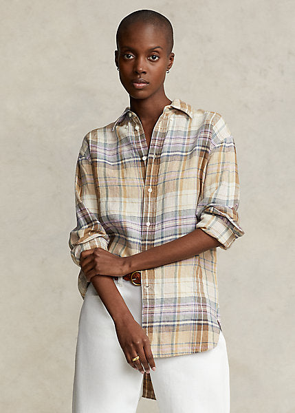 Oversize Fit Plaid Linen Shirt