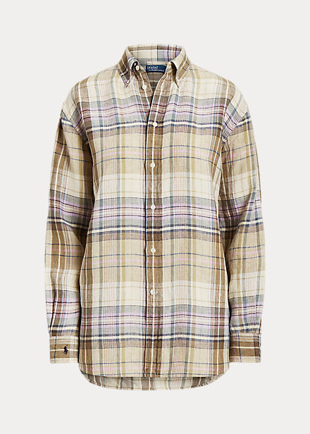 Oversize Fit Plaid Linen Shirt