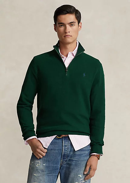 Mesh-Knit Cotton Quarter-Zip Sweater