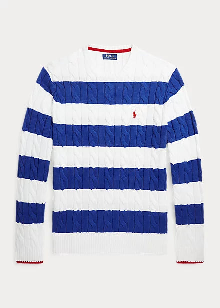 Striped Cable-Knit Cotton Sweater