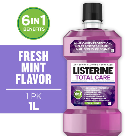 Listerine Total Care Anticavidade Enxaguante Bucal com Flúor, Hortelã Fresca, 1 L