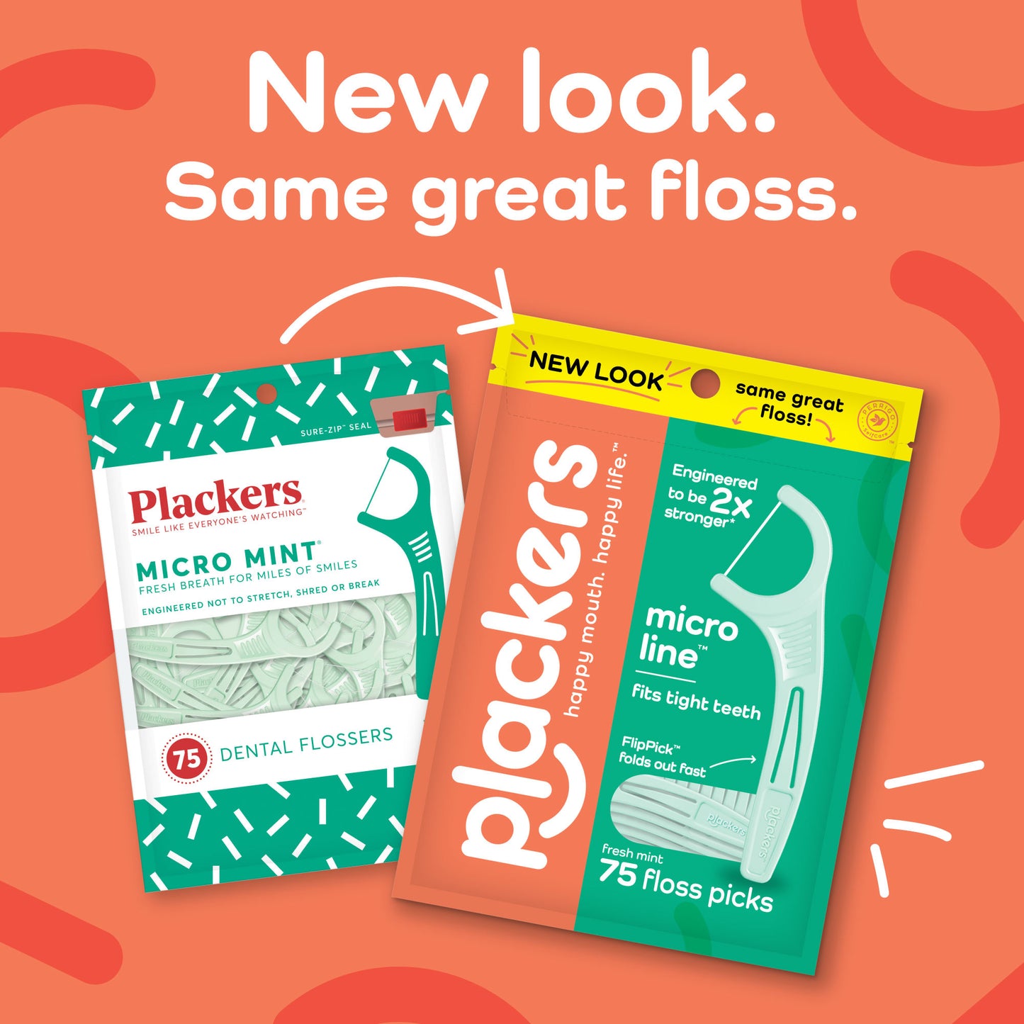 Plackers Micro Line Dental Floss Picks, FlipPick dobrável, Tuffloss, fácil armazenamento com selo Sure-Zip, sabor de menta fresca, 75 contagens