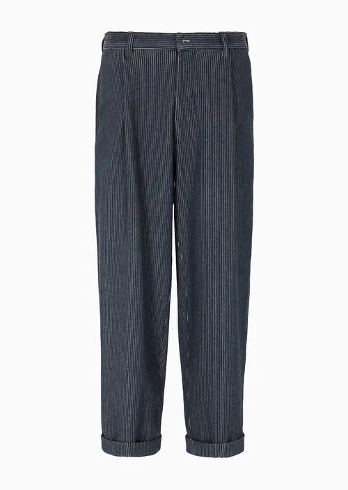 Denim Collection single-pleat trousers in pinstriped cotton